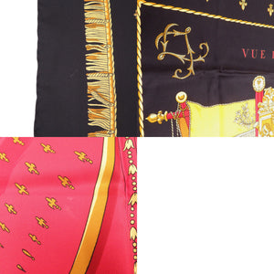 美品 エルメス カレ90 クイーンの戴冠式 VUE DU CARROSSE DE LA GALERE LA REALE シルク ブラック スカーフ 黒 0340【中古】HERMES