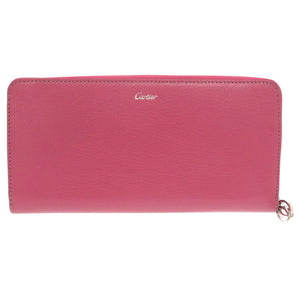 新品同様 カルティエ レ マスト レザー ホットピンク ラウンドファスナー 長財布 0417【中古】CARTIER