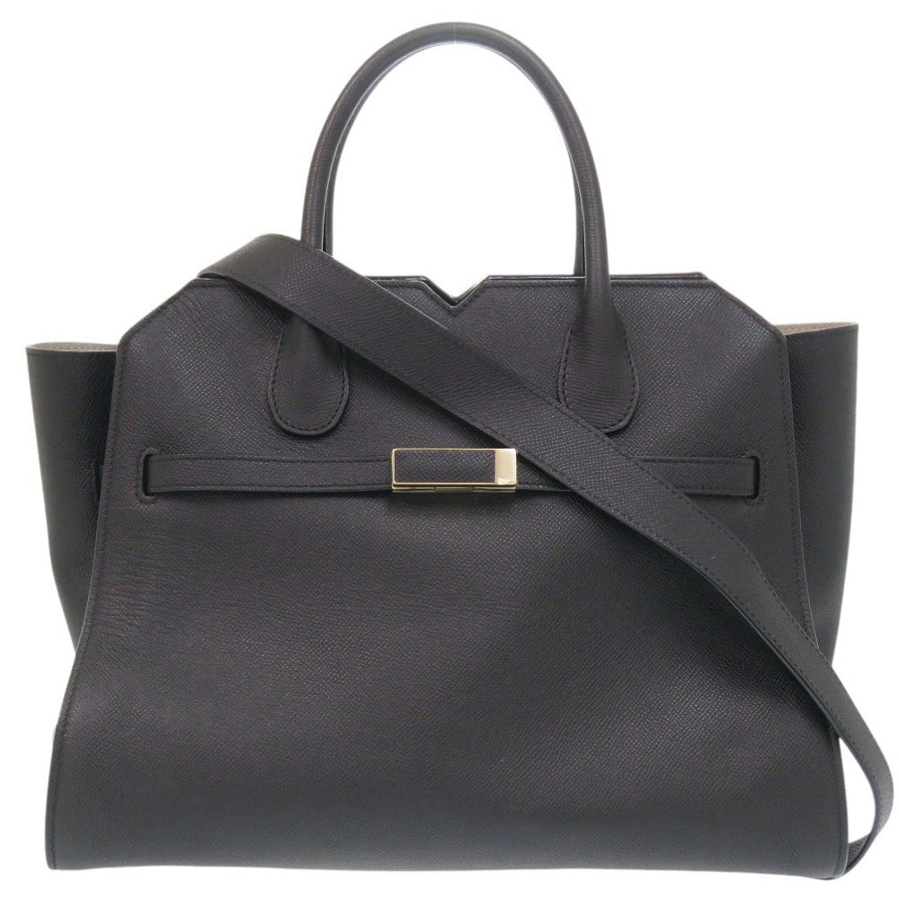 美品 ヴァレクストラ ミラノバッグ ミディアム 2WAY レザー ブラック ハンドバッグ 黒 0448【中古】Valextra