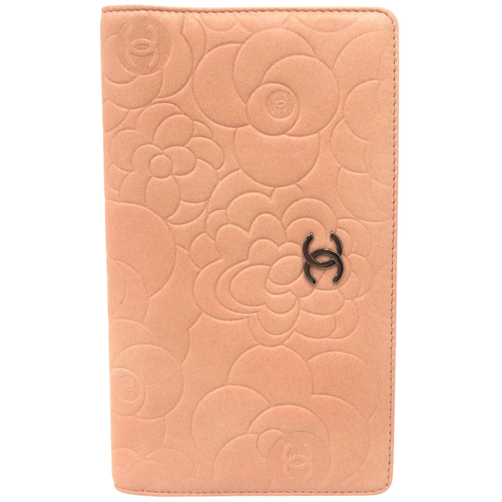 美品 シャネル ココマーク カメリア 11番台 ラムスキン 二つ折り財布 ピンクベージュ 0470【中古】CHANEL