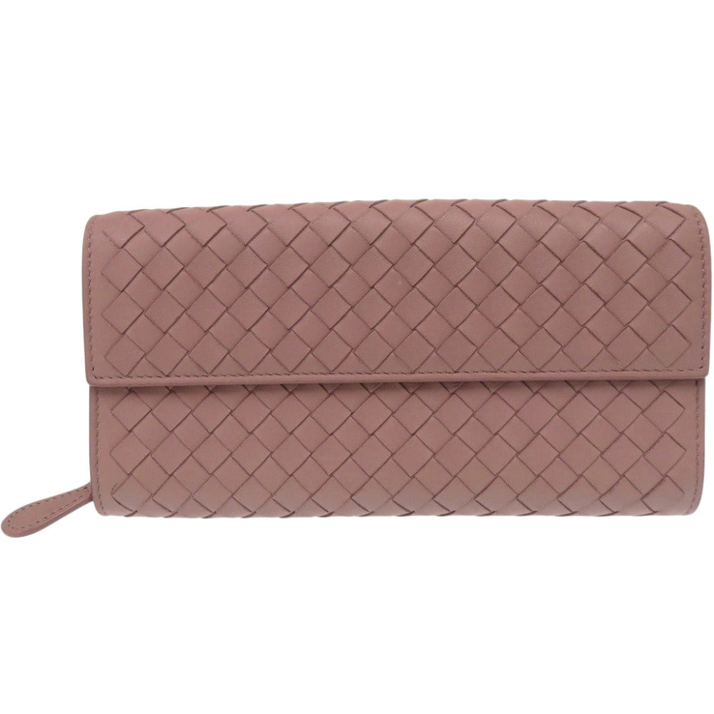 新品同様 ボッテガヴェネタ イントレチャート 長財布 レザー ピンク 0480【中古】BOTTEGAVENETA