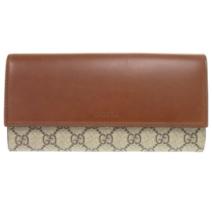 新品同様 グッチ GGスプリーム レザー 410105 ブラウン ベージュ 長財布 0481【中古】GUCCI
