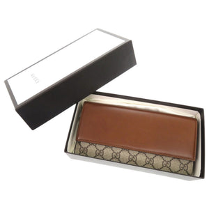 新品同様 グッチ GGスプリーム レザー 410105 ブラウン ベージュ 長財布 0481【中古】GUCCI