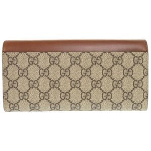 新品同様 グッチ GGスプリーム レザー 410105 ブラウン ベージュ 長財布 0481【中古】GUCCI