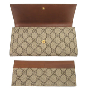 新品同様 グッチ GGスプリーム レザー 410105 ブラウン ベージュ 長財布 0481【中古】GUCCI