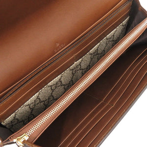 新品同様 グッチ GGスプリーム レザー 410105 ブラウン ベージュ 長財布 0481【中古】GUCCI
