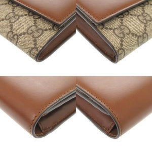 新品同様 グッチ GGスプリーム レザー 410105 ブラウン ベージュ 長財布 0481【中古】GUCCI