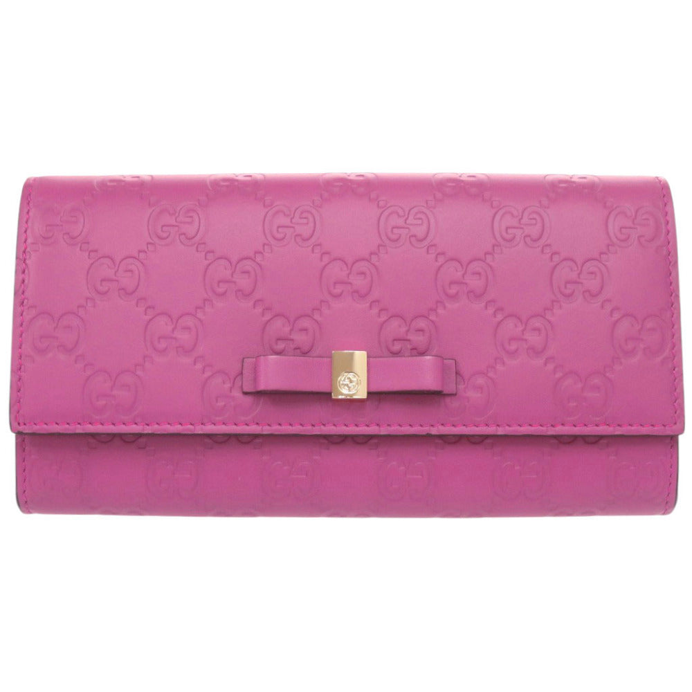 未使用 グッチ グッチシマ リボンモチーフ 388679 レザー パープル 長財布 0482【中古】GUCCI