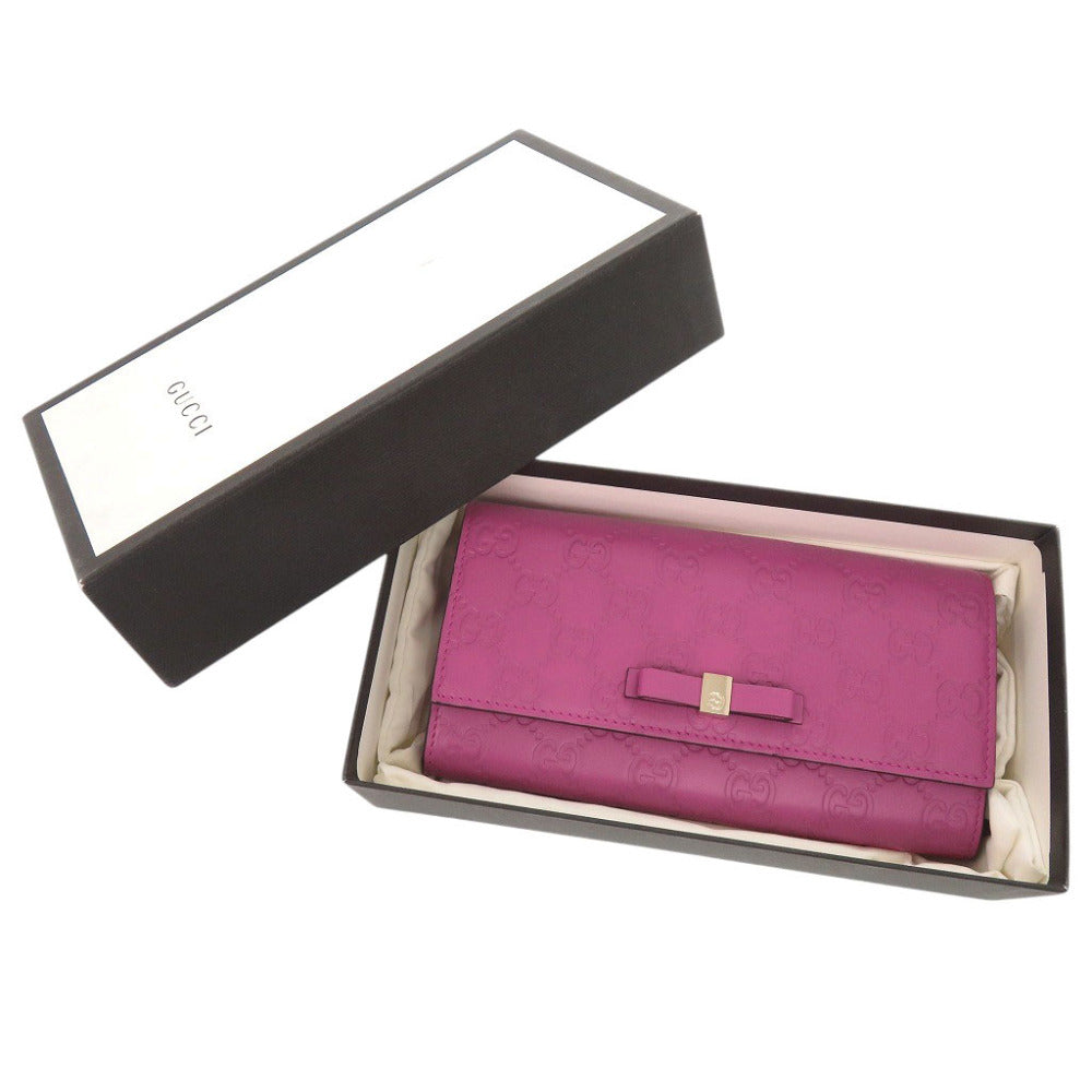 未使用 グッチ グッチシマ リボンモチーフ 388679 レザー パープル 長財布 0482【中古】GUCCI