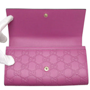 未使用 グッチ グッチシマ リボンモチーフ 388679 レザー パープル 長財布 0482【中古】GUCCI