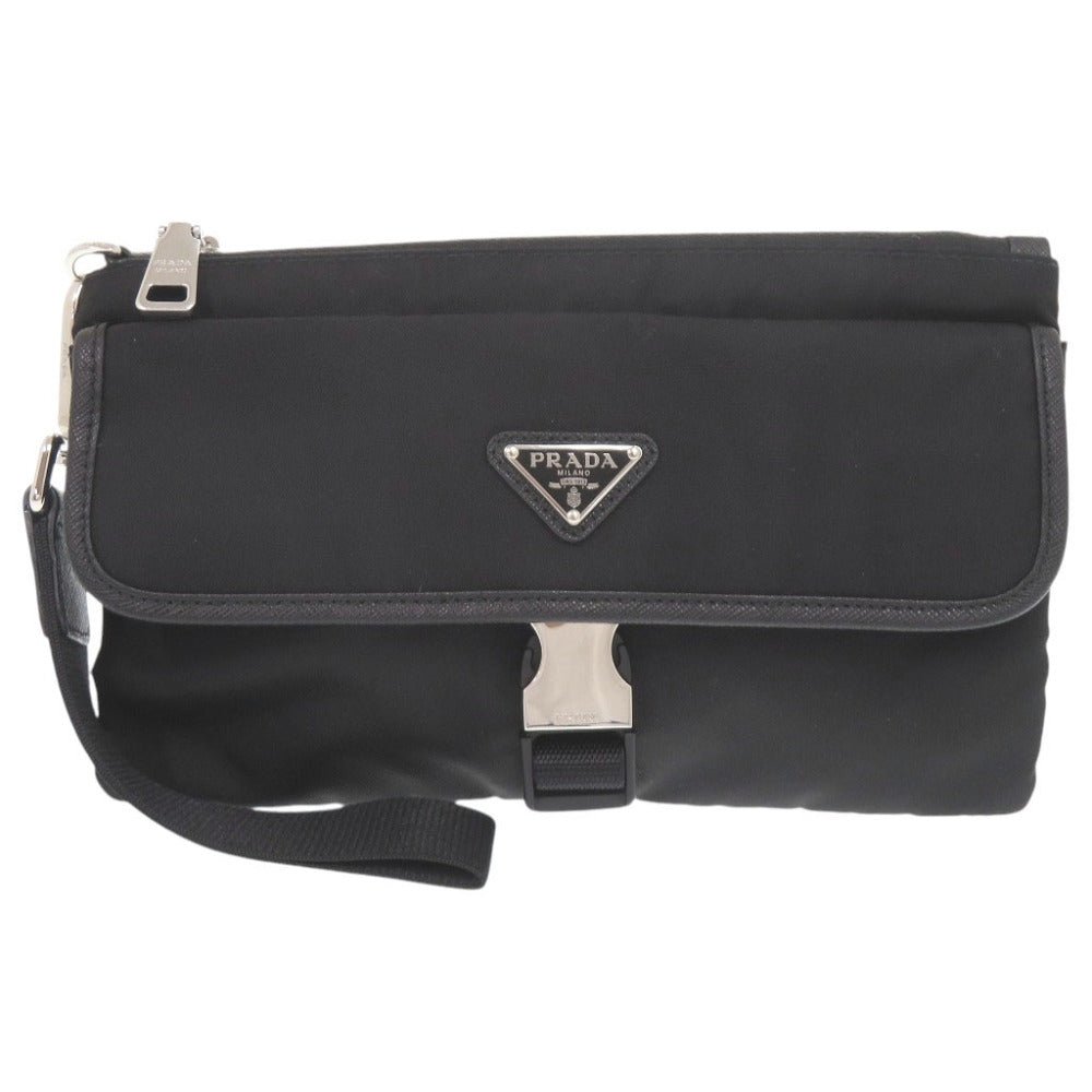 新品同様 プラダ トライアングルロゴ 2NH011 ナイロン ブラック クラッチバッグ セカンドバッグ 黒 0503【中古】PRADA