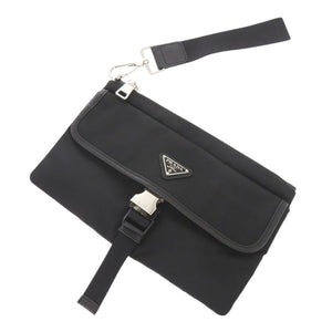 新品同様 プラダ トライアングルロゴ 2NH011 ナイロン ブラック クラッチバッグ セカンドバッグ 黒 0503【中古】PRADA