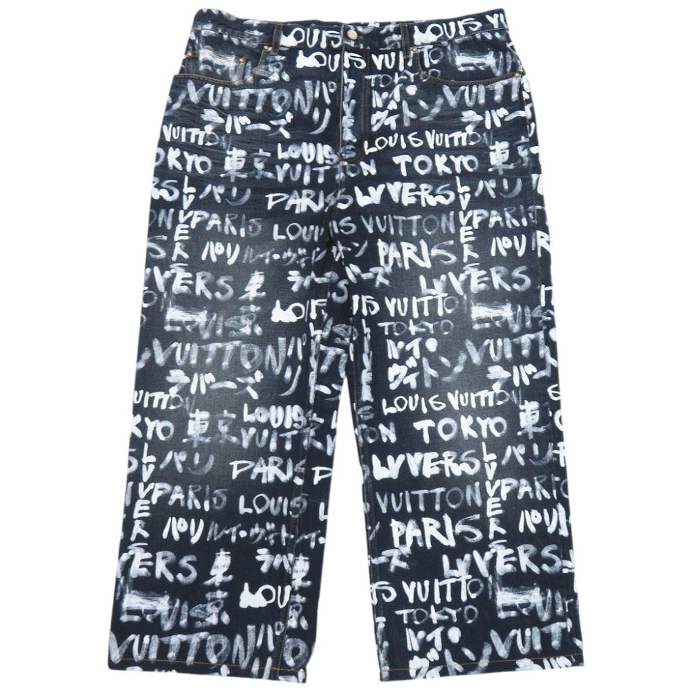 新品同様 ルイ ヴィトン × NIGO 25AW グラフィティ スクリブル スケートデニムパンツ サイズ38 コットン インディゴ ホワイト デニム LV 0505【中古】LOUIS VUITTON メンズ