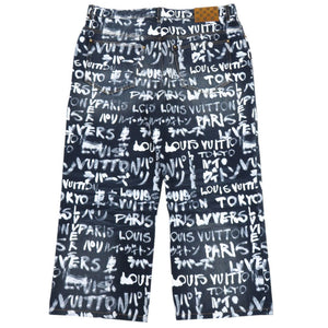新品同様 ルイ ヴィトン × NIGO 25AW グラフィティ スクリブル スケートデニムパンツ サイズ38 コットン インディゴ ホワイト デニム LV 0505【中古】LOUIS VUITTON メンズ