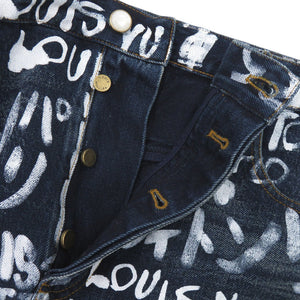 新品同様 ルイ ヴィトン × NIGO 25AW グラフィティ スクリブル スケートデニムパンツ サイズ38 コットン インディゴ ホワイト デニム LV 0505【中古】LOUIS VUITTON メンズ