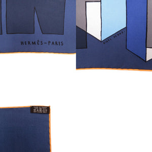 新品同様 エルメス カレ65 THE NATURE OF MEN 男の本質 シルク ネイビー スカーフ 紺 0538【中古】HERMES