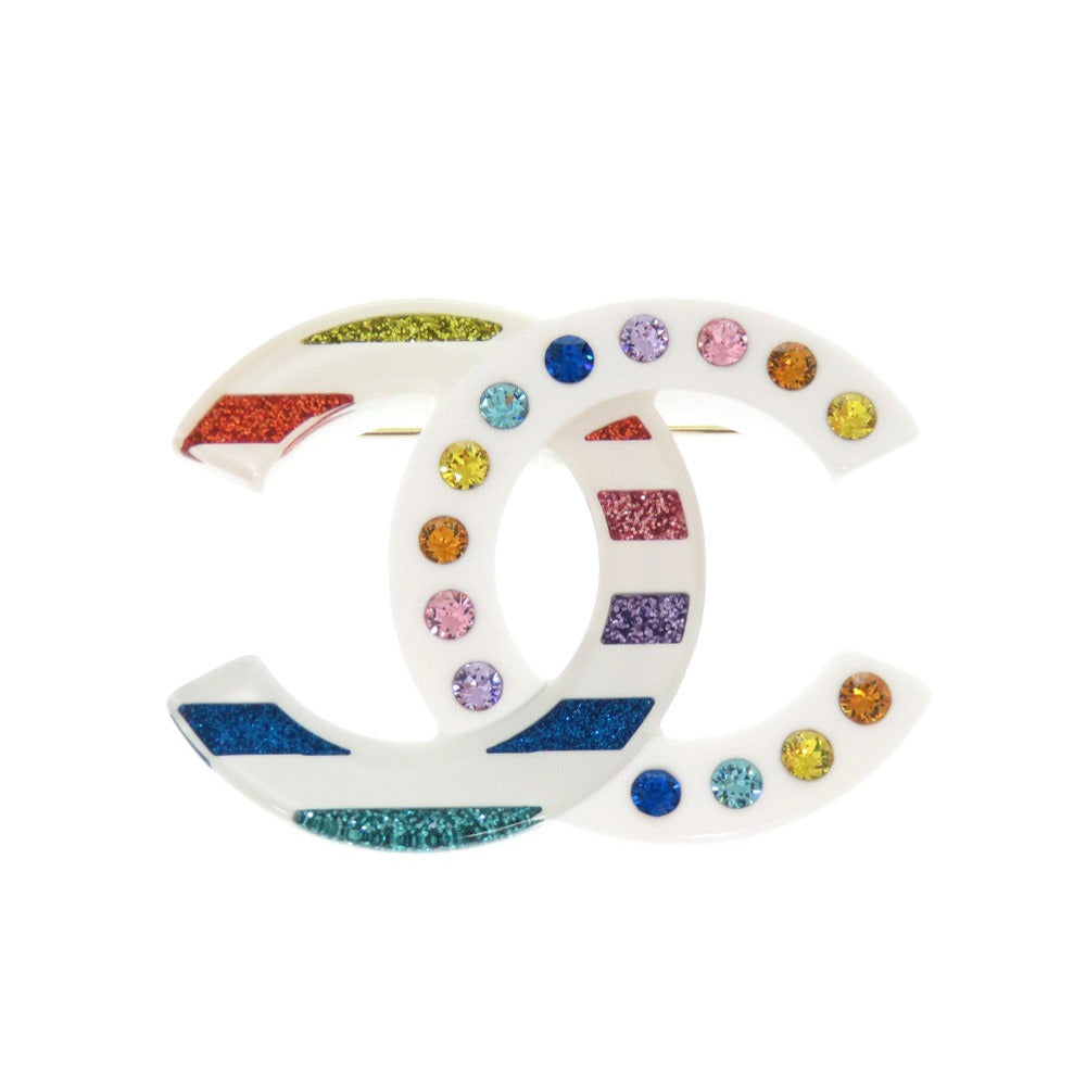 新品同様 シャネル ココマーク プラスチック ホワイト マルチカラー ブローチ B18 アクセサリー 0539 【中古】 CHANEL