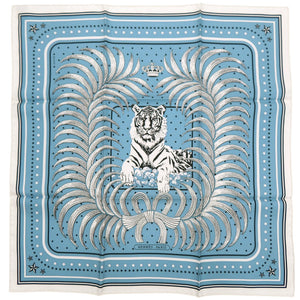 エルメス カレ55 TIGER ROYAL 王者の虎 スカーフ シルク 水色 0540【中古】HERMES
