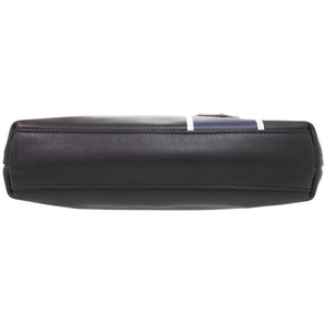 美品 プラダ トライアングルロゴ 2VH078 レザー ブラック ブルー ショルダーバッグ 黒 548【中古】PRADA