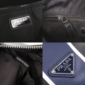 美品 プラダ トライアングルロゴ 2VH078 レザー ブラック ブルー ショルダーバッグ 黒 548【中古】PRADA