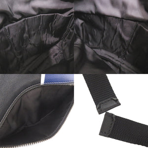 美品 プラダ トライアングルロゴ 2VH078 レザー ブラック ブルー ショルダーバッグ 黒 548【中古】PRADA