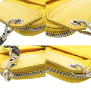 美品 プラダ トライアングル ナイロン レザー イエロー フォンケース ショルダーポーチ ショルダーバッグ 黄 0565【中古】PRADA