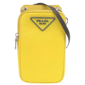 美品 プラダ トライアングル ナイロン レザー イエロー フォンケース ショルダーポーチ ショルダーバッグ 黄 0565【中古】PRADA