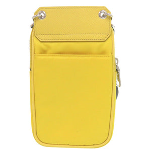 美品 プラダ トライアングル ナイロン レザー イエロー フォンケース ショルダーポーチ ショルダーバッグ 黄 0565【中古】PRADA