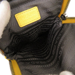 美品 プラダ トライアングル ナイロン レザー イエロー フォンケース ショルダーポーチ ショルダーバッグ 黄 0565【中古】PRADA