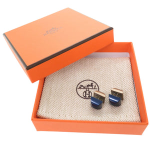 新品同様 エルメス メドール リバーシブル メタル ネイビー ゴールド ピアス 紺 金 0577【中古】HERMES