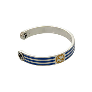 美品 グッチ adidas アディダス コラボ バングル シルバー925 ブルー 0592【中古】GUCCI メンズ