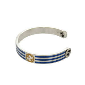 美品 グッチ adidas アディダス コラボ バングル シルバー925 ブルー 0592【中古】GUCCI メンズ