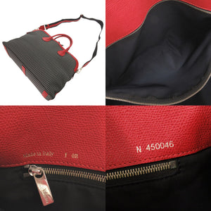 ヴァレクストラ K-VALマイロゴ キャンバス レザー レッド ブラック 2WAY ボストンバッグ 0603【中古】Valextra