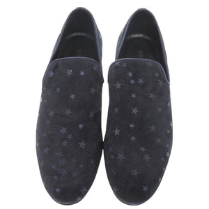 未使用 ジミーチュウ 星柄 スエード サイズ41 1/2 ネイビー スリッポン シューズ 0628【中古】JIMMY CHOO メンズ