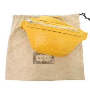 新品同様 グッチ 658582 GGエンボスレザー イエロー ボディバッグ ウエストバッグ 黄 0636【中古】GUCCI