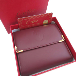 新品同様 カルティエ マスト レザー ボルドー 赤 Wホック財布 財布 0644【中古】Cartier