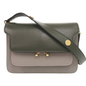 美品 マルニ TRUNK トランク レザー グリーン グレー ショルダーバッグ 0648【中古】MARNI