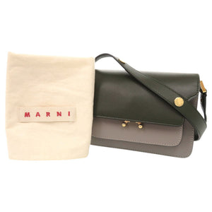 美品 マルニ TRUNK トランク レザー グリーン グレー ショルダーバッグ 0648【中古】MARNI