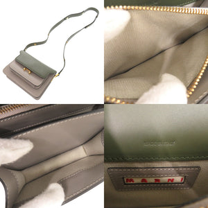 美品 マルニ TRUNK トランク レザー グリーン グレー ショルダーバッグ 0648【中古】MARNI