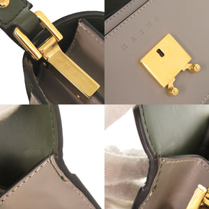 美品 マルニ TRUNK トランク レザー グリーン グレー ショルダーバッグ 0648【中古】MARNI