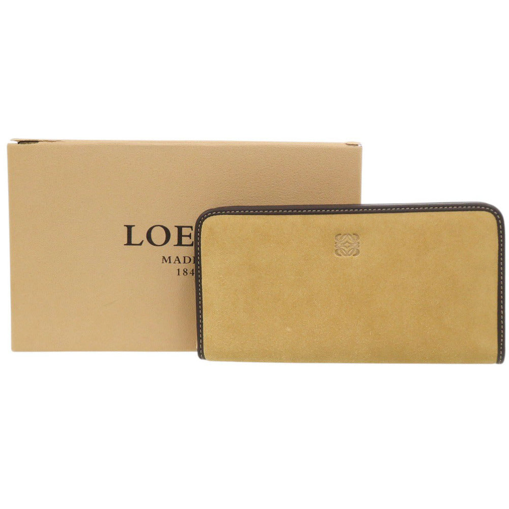 未使用 ロエベ アナグラム スウェード ベージュ 長財布 0649【中古】LOEWE