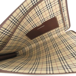 美品 バーバリー ノバチェック レザー ブラウン クラッチバッグ 茶 0653【中古】BURBERRY メンズ