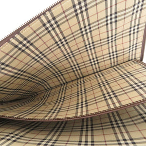 美品 バーバリー ノバチェック レザー ブラウン クラッチバッグ 茶 0653【中古】BURBERRY メンズ