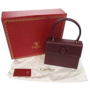美品 カルティエ マストライン ハンドバッグ レザー ボルドー 0665【中古】CARTIER