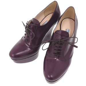 美品 プラダ レースアップウェッジブーティー プラットフォームパンプス サイズ36 1/2 レザー パープル 0674【中古】PRADA