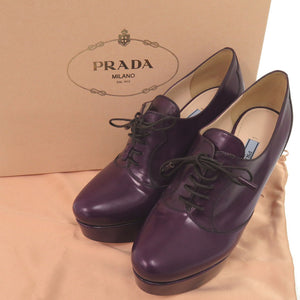 美品 プラダ レースアップウェッジブーティー プラットフォームパンプス サイズ36 1/2 レザー パープル 0674【中古】PRADA