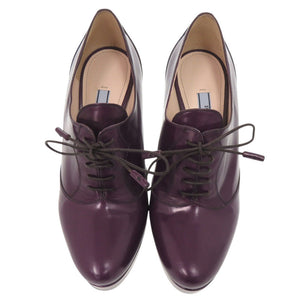 美品 プラダ レースアップウェッジブーティー プラットフォームパンプス サイズ36 1/2 レザー パープル 0674【中古】PRADA