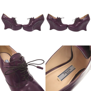 美品 プラダ レースアップウェッジブーティー プラットフォームパンプス サイズ36 1/2 レザー パープル 0674【中古】PRADA