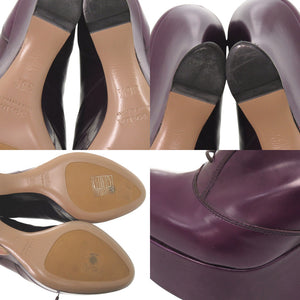 美品 プラダ レースアップウェッジブーティー プラットフォームパンプス サイズ36 1/2 レザー パープル 0674【中古】PRADA