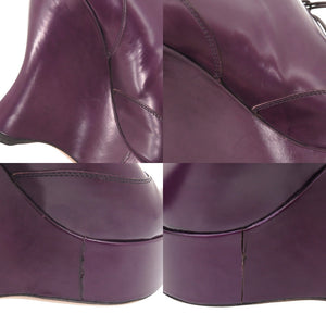 美品 プラダ レースアップウェッジブーティー プラットフォームパンプス サイズ36 1/2 レザー パープル 0674【中古】PRADA